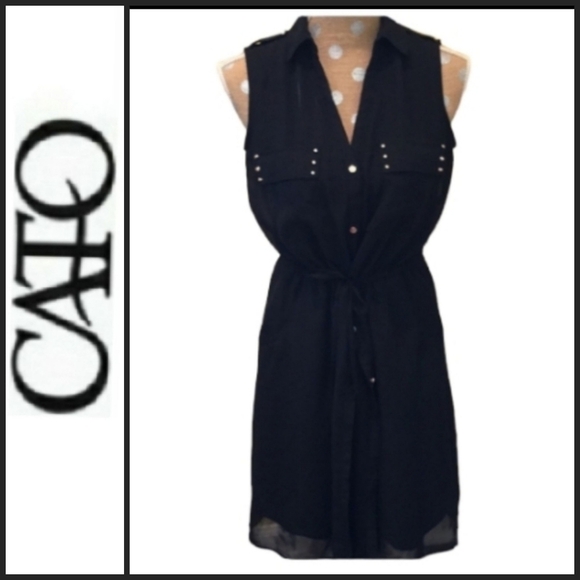 Cato  Black Sleeveless Dress with Goldtone Details and Pockets - Picture 4 of 8